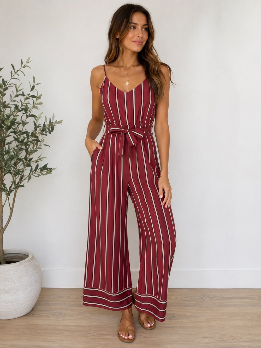 NWOT Leith Striped Belted Jumpsuit